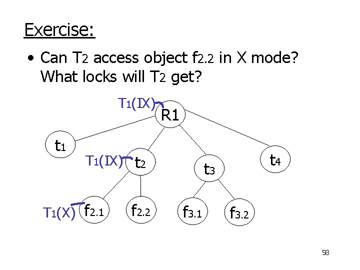 Exercise: • Can T 2 access object f 2. 2 in X mode? What