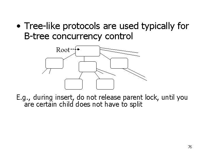  • Tree-like protocols are used typically for B-tree concurrency control Root E. g.