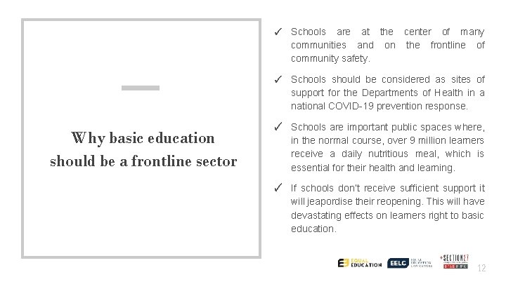 ✓ Schools are at the center of many communities and on the frontline of