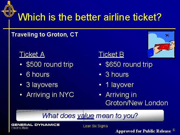 Which is the better airline ticket? Traveling to Groton, CT Ticket A • $500 Which is the better airline ticket? Traveling to Groton, CT Ticket A • $500