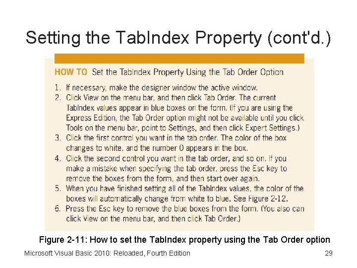 Setting the Tab. Index Property (cont'd. ) Figure 2 -11: How to set the