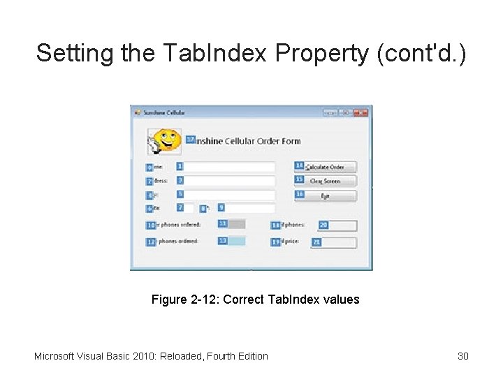 Setting the Tab. Index Property (cont'd. ) Figure 2 -12: Correct Tab. Index values