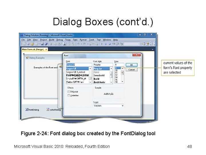 Dialog Boxes (cont’d. ) Figure 2 -24: Font dialog box created by the Font.