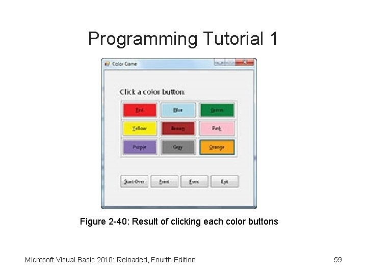 Programming Tutorial 1 Figure 2 -40: Result of clicking each color buttons Microsoft Visual