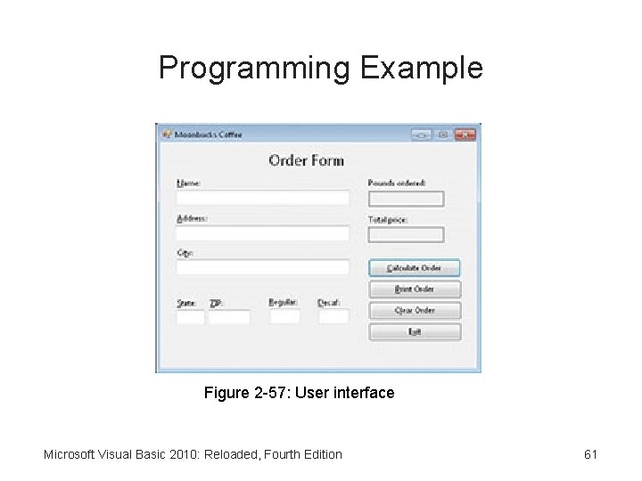 Programming Example Figure 2 -57: User interface Microsoft Visual Basic 2010: Reloaded, Fourth Edition