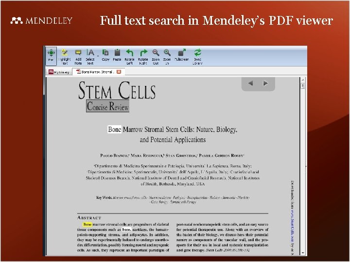 Full text search in Mendeley’s PDF viewer 