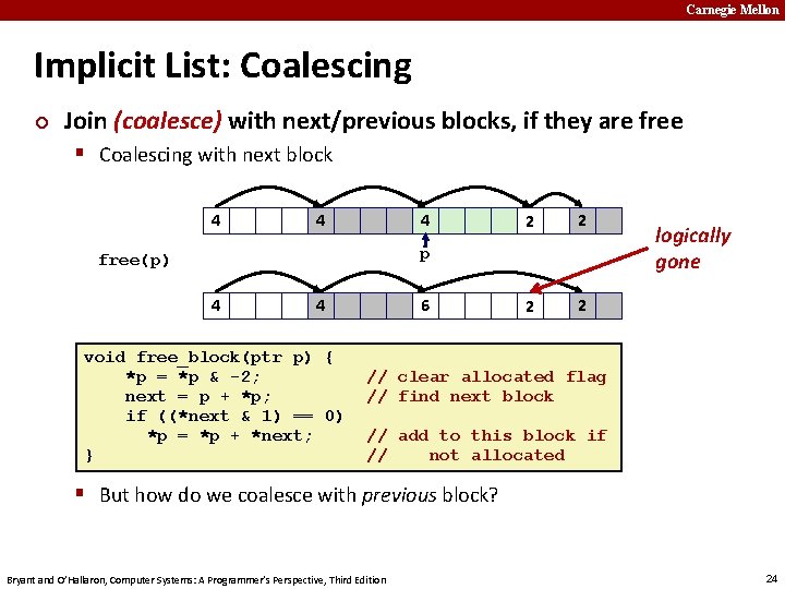 Carnegie Mellon Implicit List: Coalescing ¢ Join (coalesce) with next/previous blocks, if they are