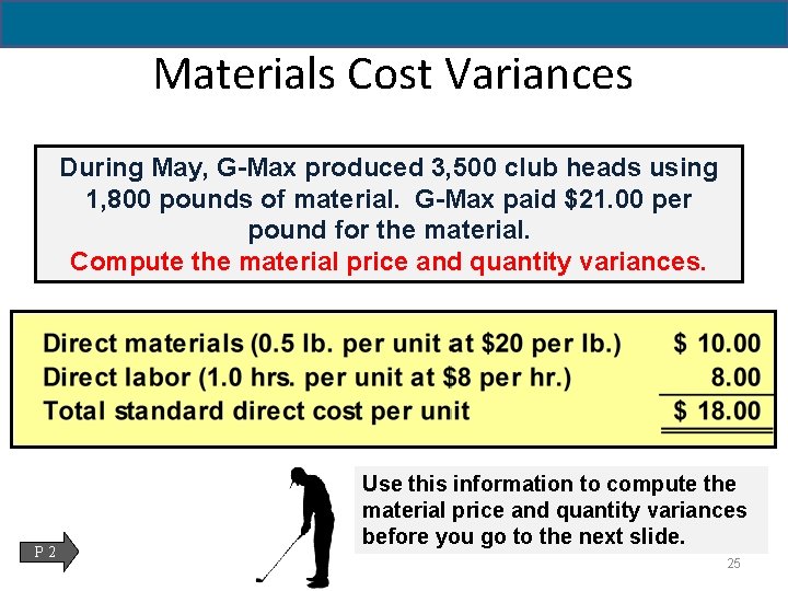 Materials Cost Variances During May, G-Max produced 3, 500 club heads using 1, 800