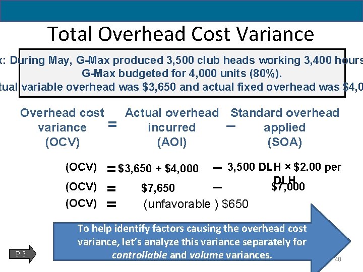 Total Overhead Cost Variance x: During May, G-Max produced 3, 500 club heads working