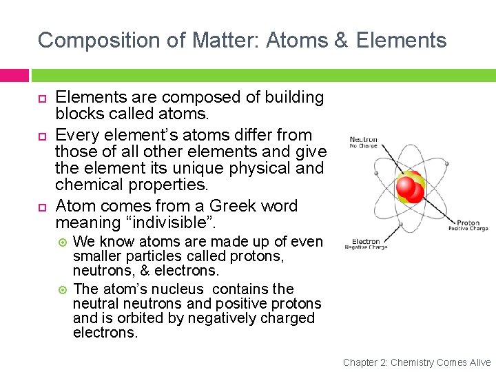 Composition of Matter: Atoms & Elements are composed of building blocks called atoms. Every