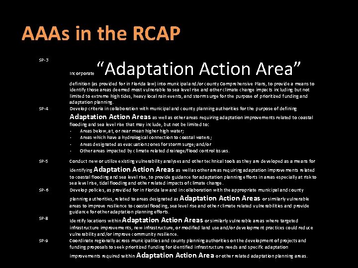 AAAs in the RCAP SP-3 Incorporate SP-4 “Adaptation Action Area” definition (as provided for