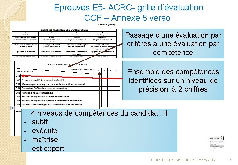Epreuves E 5 - ACRC- grille d’évaluation CCF – Annexe 8 verso Passage d’une