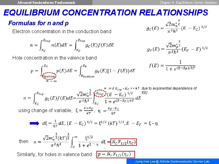 Advanced Semiconductor Fundamentals Chapter 4. Equilibrium Carrier Statistics EQUILIBRIUM CONCENTRATION RELATIONSHIPS Formulas for n