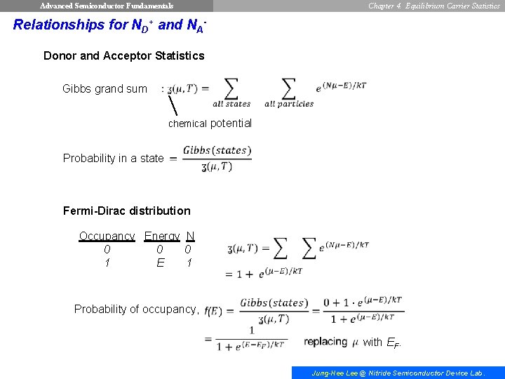 Advanced Semiconductor Fundamentals Chapter 4. Equilibrium Carrier Statistics Relationships for ND+ and NADonor and
