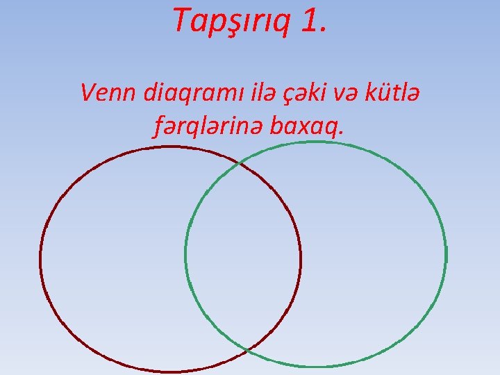 Tapşırıq 1. Venn diaqramı ilə çəki və kütlə fərqlərinə baxaq. 