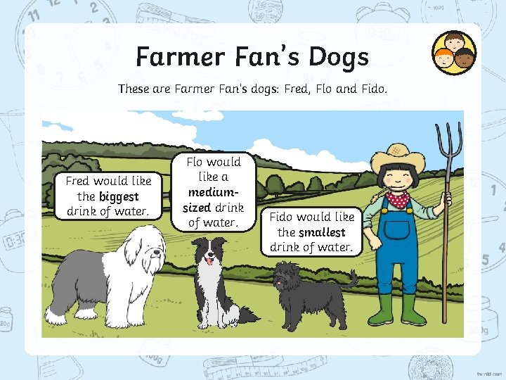 Farmer Fan’s Dogs These are Farmer Fan’s dogs: Fred, Flo and Fido. Fred would Farmer Fan’s Dogs These are Farmer Fan’s dogs: Fred, Flo and Fido. Fred would