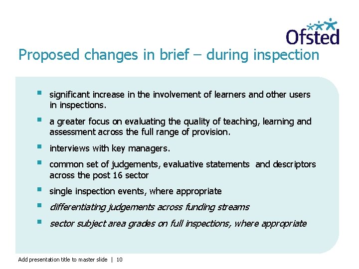 Proposed changes in brief – during inspection § significant increase in the involvement of