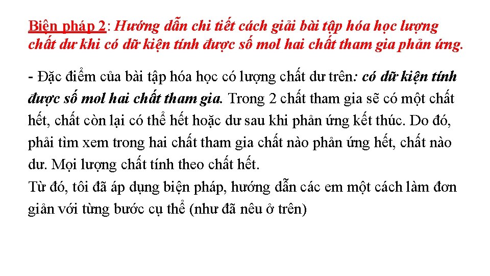 Biện pháp 2: Hướng dẫn chi tiết cách giải bài tập hóa học lượng