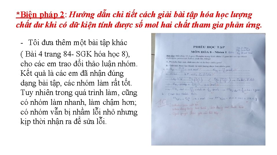*Biện pháp 2: Hướng dẫn chi tiết cách giải bài tập hóa học lượng