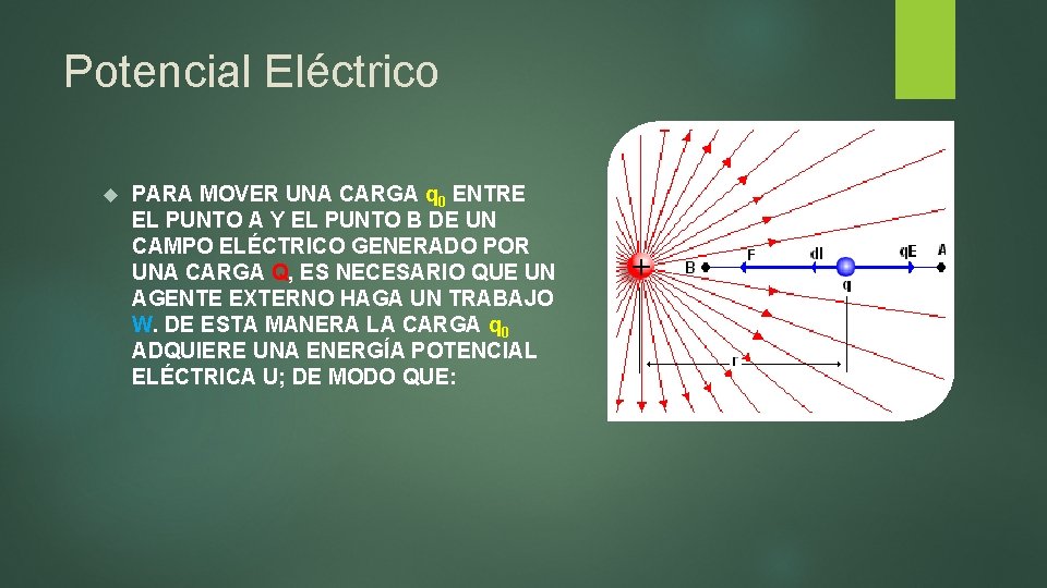 Potencial Eléctrico PARA MOVER UNA CARGA q 0 ENTRE EL PUNTO A Y EL