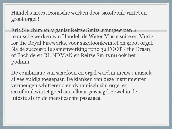 Händel’s meest iconische werken door saxofoonkwintet en groot orgel ! Eric Sleichim en organist
