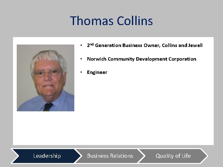 Thomas Collins • 2 nd Generation Business Owner, Collins and Jewell • Norwich Community
