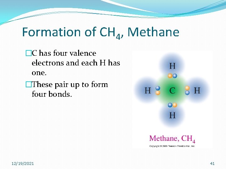 Formation of CH 4, Methane �C has four valence electrons and each H has Formation of CH 4, Methane �C has four valence electrons and each H has