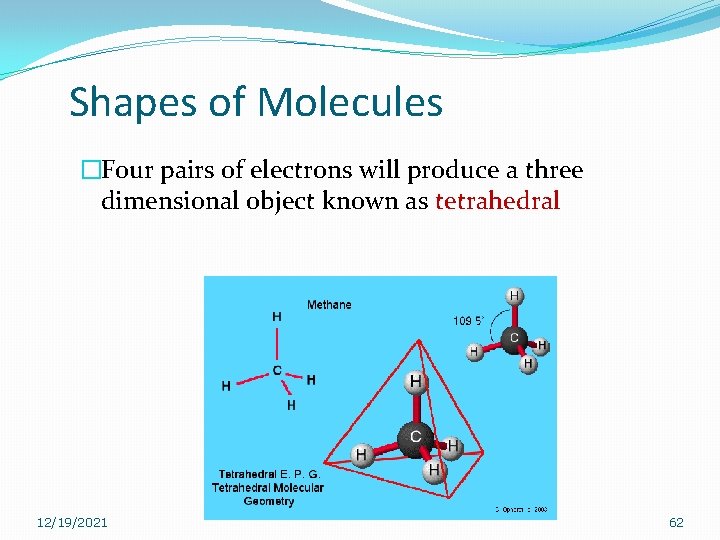 Shapes of Molecules �Four pairs of electrons will produce a three dimensional object known Shapes of Molecules �Four pairs of electrons will produce a three dimensional object known