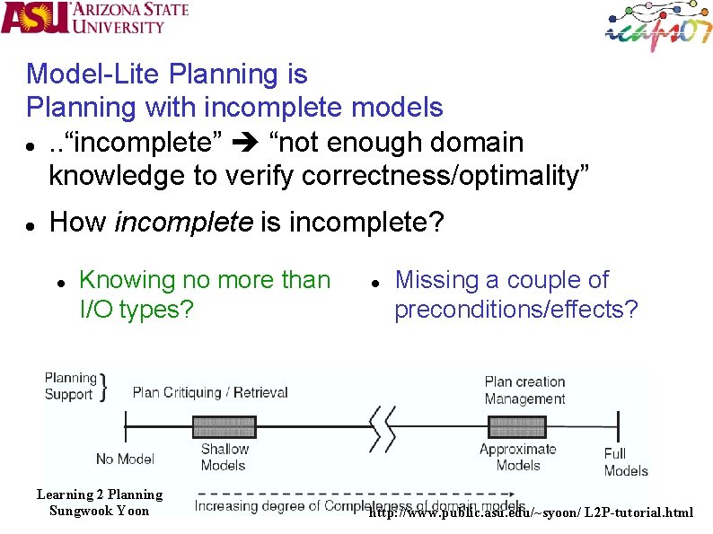 Model-Lite Planning is Planning with incomplete models . . “incomplete” “not enough domain knowledge