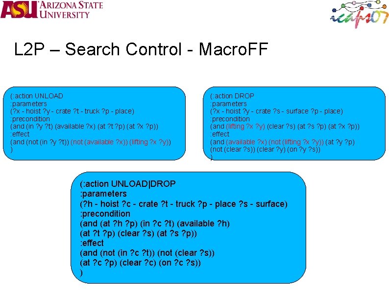 L 2 P – Search Control - Macro. FF (: action UNLOAD : parameters