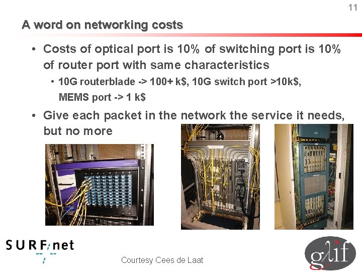 11 A word on networking costs • Costs of optical port is 10% of