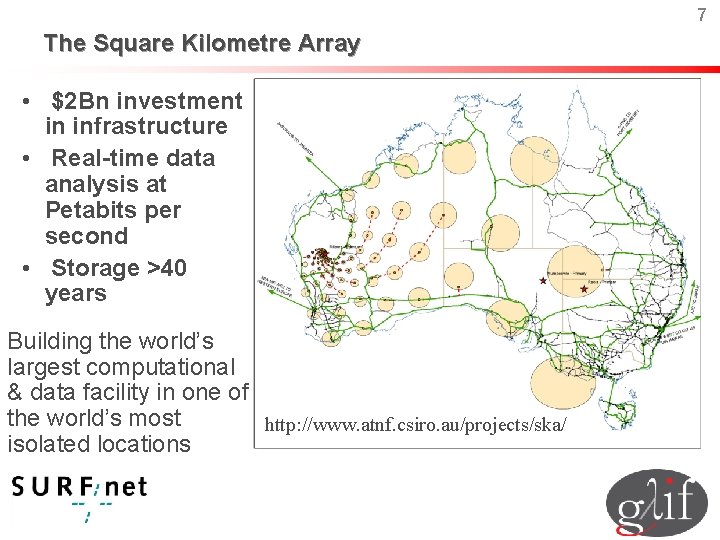7 The Square Kilometre Array • $2 Bn investment in infrastructure • Real-time data