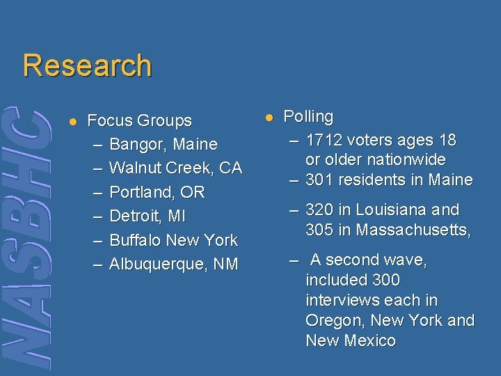 Research l Focus Groups – Bangor, Maine – Walnut Creek, CA – Portland, OR