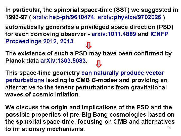 In particular, the spinorial space-time (SST) we suggested in 1996 -97 ( arxiv: hep-ph/9610474,