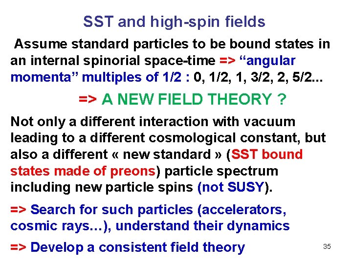 SST and high-spin fields Assume standard particles to be bound states in an internal