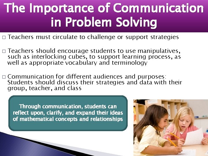 The Importance of Communication in Problem Solving � � � Teachers must circulate to