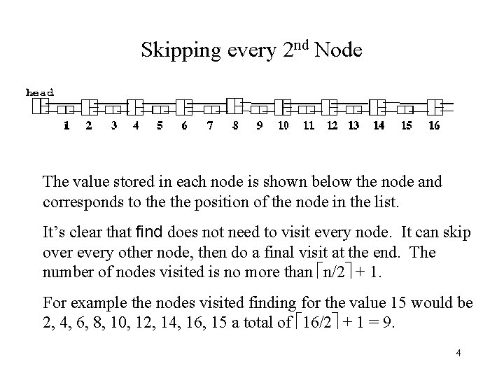 Skipping every 2 nd Node The value stored in each node is shown below