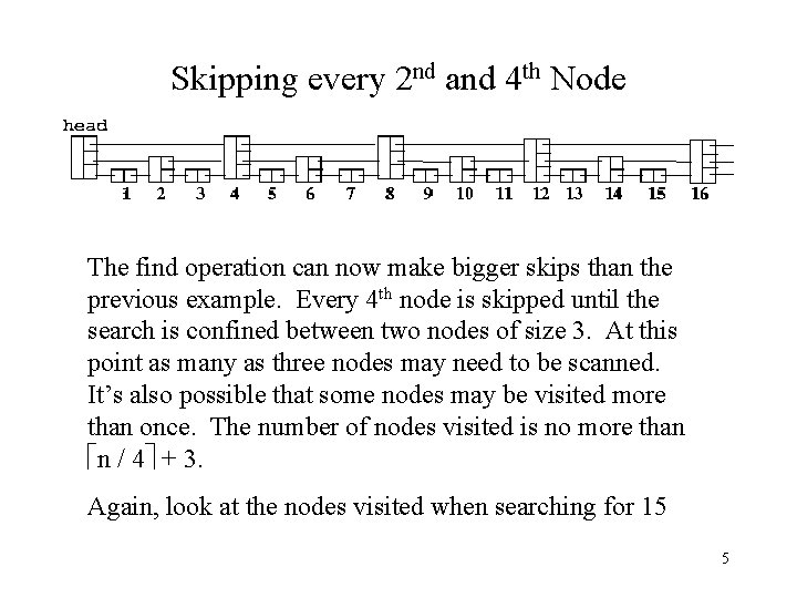 Skipping every 2 nd and 4 th Node The find operation can now make