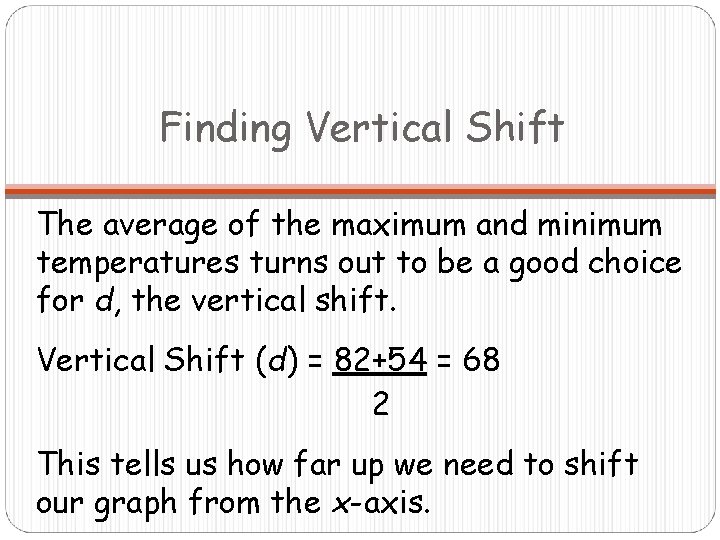 Finding Vertical Shift The average of the maximum and minimum temperatures turns out to