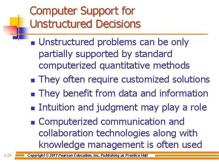 Computer Support for Unstructured Decisions n n n 1 -23 Unstructured problems can be