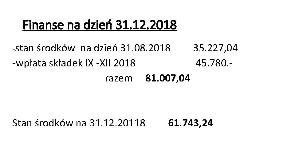 Finanse na dzień 31. 12. 2018 -stan środków na dzień 31. 08. 2018 35.