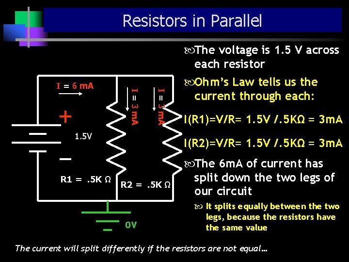 Resistors in Parallel The voltage is 1. 5 V across each resistor I =