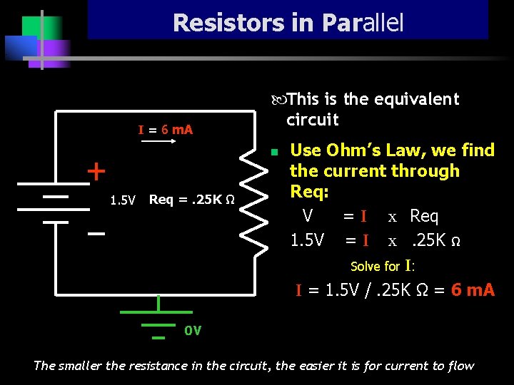 Resistors in Parallel I = 6 m. A This is the equivalent circuit n