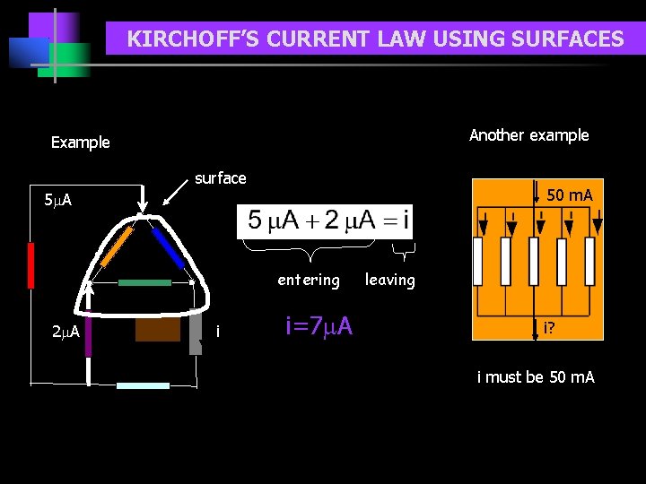 KIRCHOFF’S CURRENT LAW USING SURFACES Another example Example surface 50 m. A 5 m.
