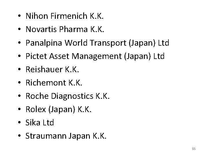  • • • Nihon Firmenich K. K. Novartis Pharma K. K. Panalpina World