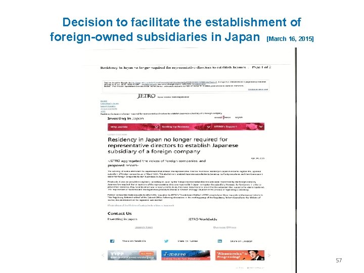 Decision to facilitate the establishment of foreign-owned subsidiaries in Japan [March 16, 2015] 57