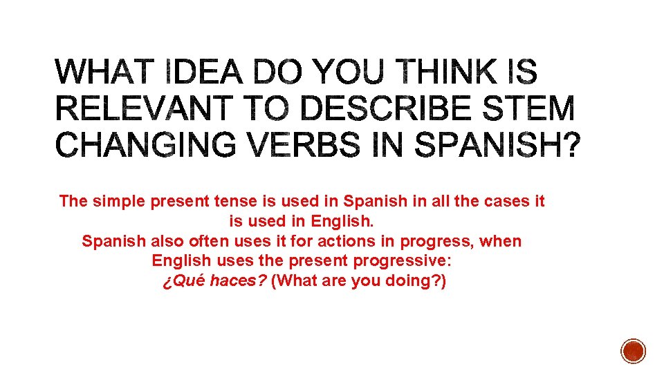 The simple present tense is used in Spanish in all the cases it is