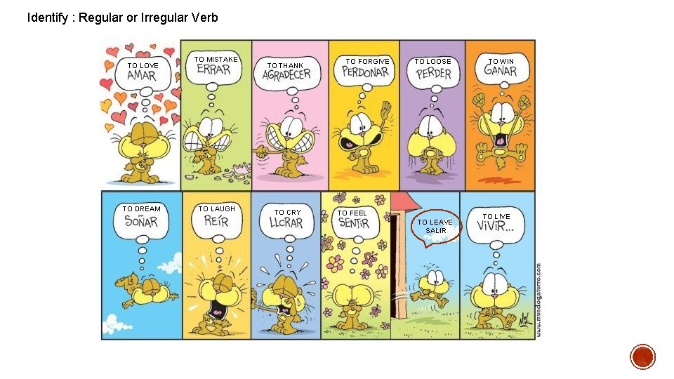 Identify : Regular or Irregular Verb TO LOVE TO DREAM TO MISTAKE TO LAUGH