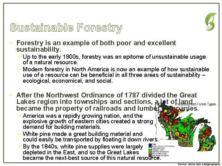 Sustainable Forestry • Forestry is an example of both poor and excellent sustainability. •