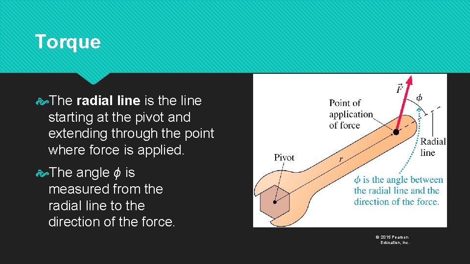 Torque The radial line is the line starting at the pivot and extending through